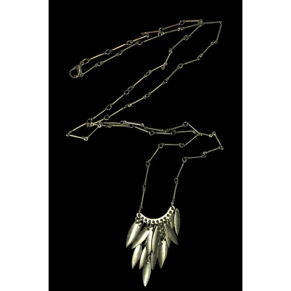Bohemian Fringe Pendant Necklace Antiqued Gold Tone Bar Link Chain - Picture 1 of 8